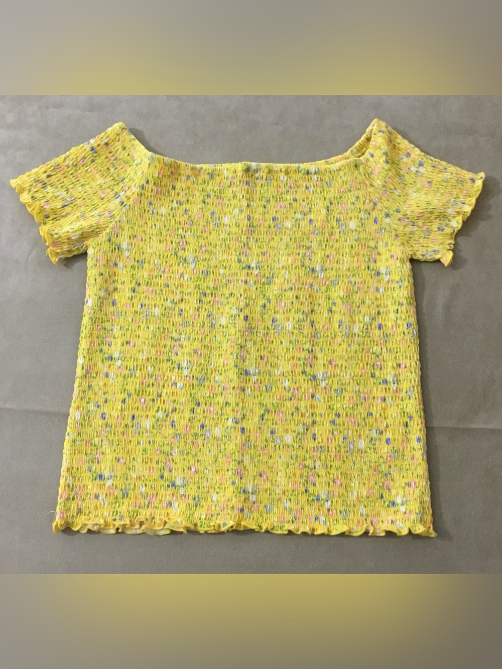Art Class Smocked Short Sleeve Crop Top with Multicolor Flecks -K501